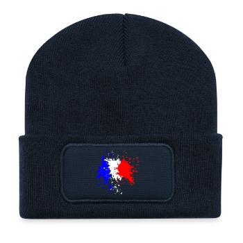 Frankreich Flagge Splash - Recycelte Patch Beanie - French Navy - Vorne