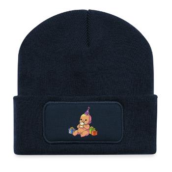 Bébé Cupcake d’anniversaire - Beanie recyclé à patch - bleu marine - Devant