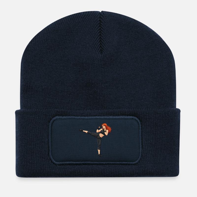 Kampfkunst Kickboxerin Illustration - Recycelte Patch Beanie - French Navy
