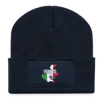 Carte de la région rétro de la Vénétie, Italie, souvenir - Beanie recyclé à patch - bleu marine - Devant