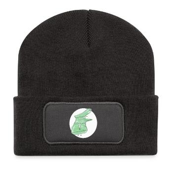 Green Dino-Hen in Hoodie - Recycled Patch Beanie - dark grey - Front