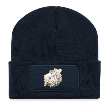 Cheval - Beanie recyclé à patch - bleu marine - Devant