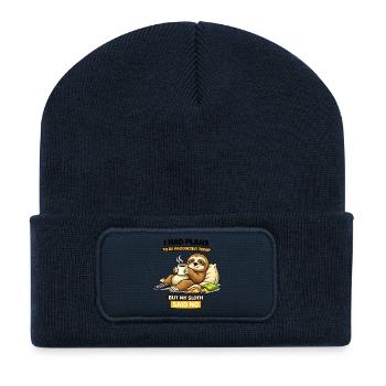 Pause café productive pour les paresseux - Beanie recyclé à patch - bleu marine - Devant