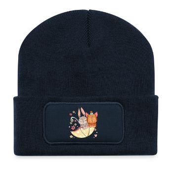 Rabbit and dog with an umbrella - Recycled Patch Beanie - french navy - Front