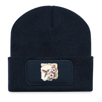 Kolibri mit Blüten - Recycelte Patch Beanie - French Navy - Vorne