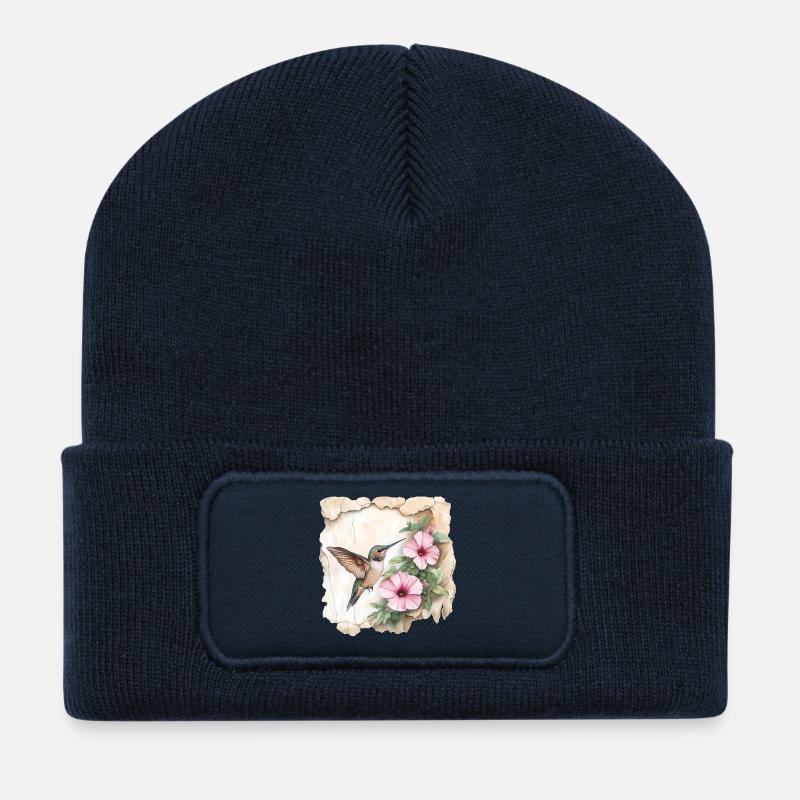 Colibri avec des fleurs - Beanie recyclé à patch - bleu marine