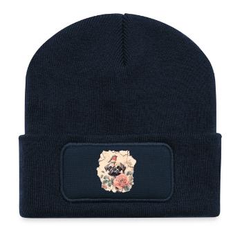 Carlin avec des rouges-merles - Beanie recyclé à patch - bleu marine - Devant