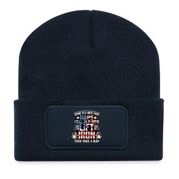 Alte Männer Amerika Fitness Joke  - Recycelte Patch Beanie - French Navy - Vorne