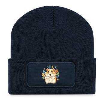 Cuddly hamster with autumn leaves - Recycled Patch Beanie - french navy - Front