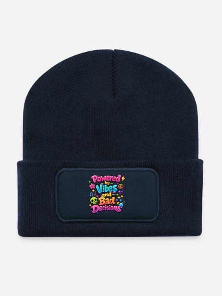 Powered by Vibes - Beanie recyclé à patch - bleu marine
