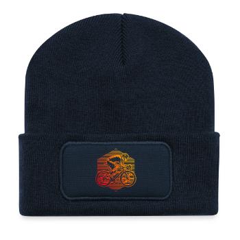 Idée cadeau pour un vélo de route avec vélo de route - Beanie recyclé à patch - bleu marine - Devant