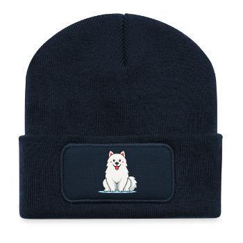 Fuzzy White Samoyed Dog (Comic) - Recycled Patch Beanie - french navy - Front