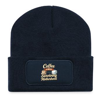 Erst Kaffee, dann Mutter-Humor überleben - Recycelte Patch Beanie - French Navy - Vorne