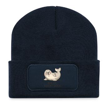  Bin Da Reicht Doch Lustige Faule Robbe - Recycelte Patch Beanie - French Navy - Vorne