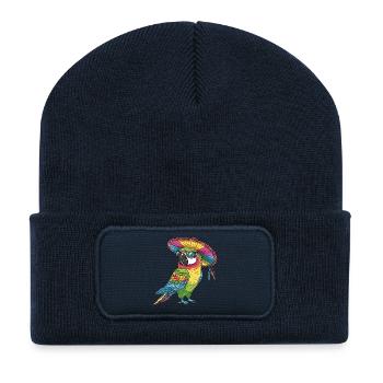Papagei Comic Lustig Sombrero - Recycelte Patch Beanie - French Navy - Vorne