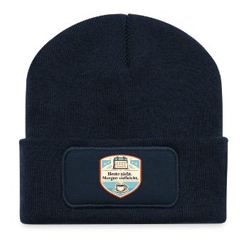 Heute nein, Morgen vielleicht Kaffee - Recycelte Patch Beanie - French Navy - Vorne