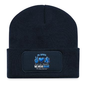 Autisme In April We Wear Blue Vintage - Beanie recyclé à patch - bleu marine - Devant