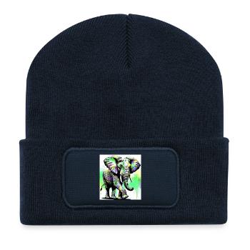 éléphant - Beanie recyclé à patch - bleu marine - Devant