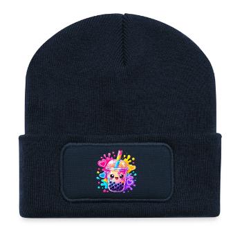 Kawaii Bubble Tea Color Explosion - Recycled Patch Beanie - french navy - Front