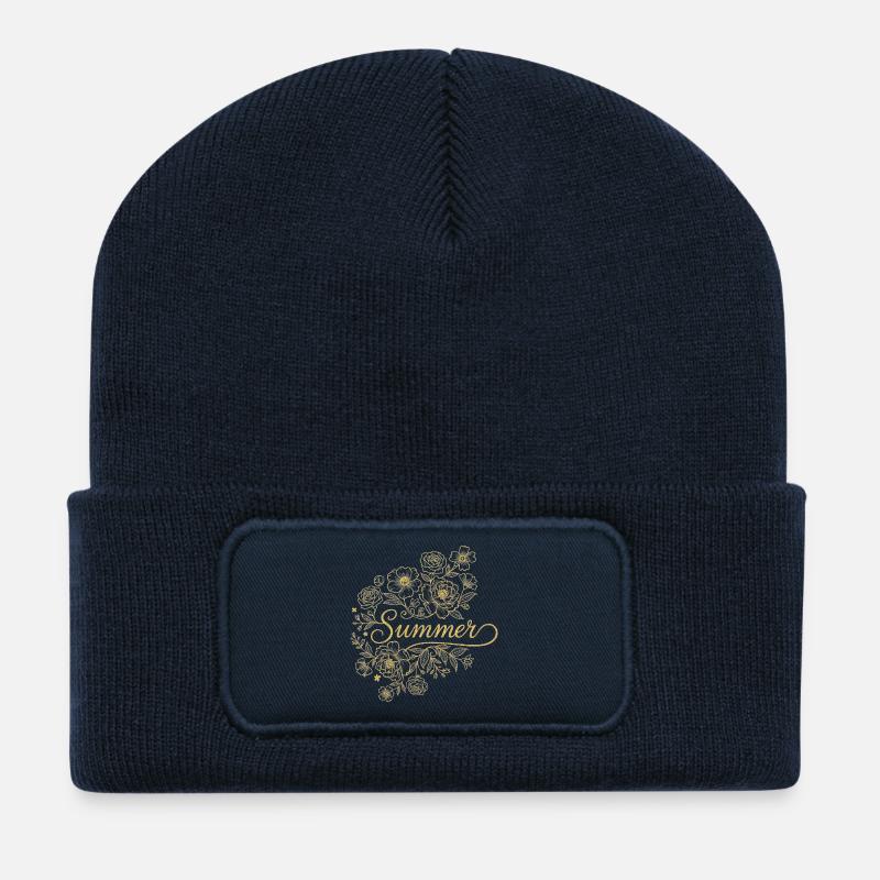 Goldenes Blumensommer - Recycelte Patch Beanie - French Navy