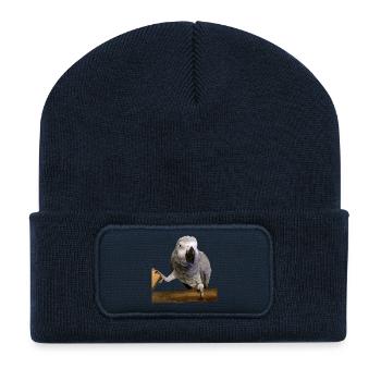 Graupapagei auf Ast - Recycelte Patch Beanie - French Navy - Vorne