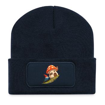 Mushroom house gnome pulls house - Recycled Patch Beanie - french navy - Front