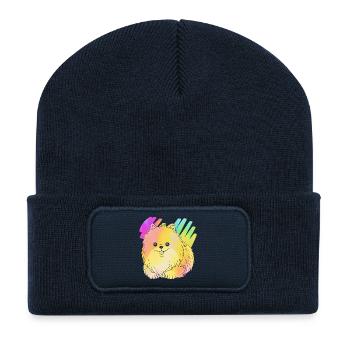 Pomeranian Zwergspitz Hund - Recycelte Patch Beanie - French Navy - Vorne