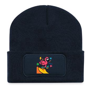 Flamingo Skateboard Neon - Recycelte Patch Beanie - French Navy - Vorne