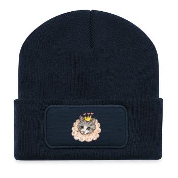 Cat Princess with Heart Crown - Recycled Patch Beanie - french navy - Front
