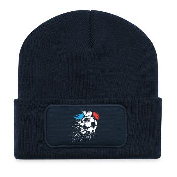 zerfetzter Ball mit WM Fußballteam Frankreich - Recycelte Patch Beanie - French Navy - Vorne