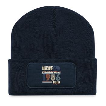 1986 Jahrgang Vintage Geburtstag Geschenk Retro - Recycelte Patch Beanie - French Navy - Vorne