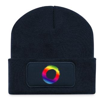 Bunter Farbkreis im Pinselstrich Design - Recycelte Patch Beanie - French Navy - Vorne