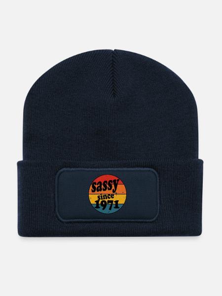 Sassy Since 1971 Retro Circle - Recycled Patch Beanie - french navy