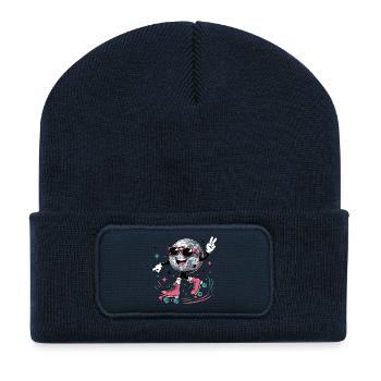 Disco Kugel auf Rollschuhen Retro Style - Recycelte Patch Beanie - French Navy - Vorne