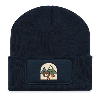Bear campsite near mountains and coffee - Recycled Patch Beanie - french navy - Front