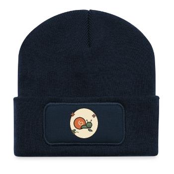 Soft Snail in Flower Circle - Recycled Patch Beanie - french navy - Front