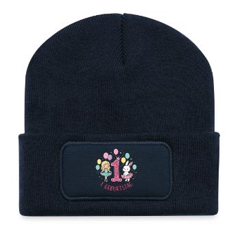 Erster Geburtstag Mädchen Hase - Recycelte Patch Beanie - French Navy - Vorne
