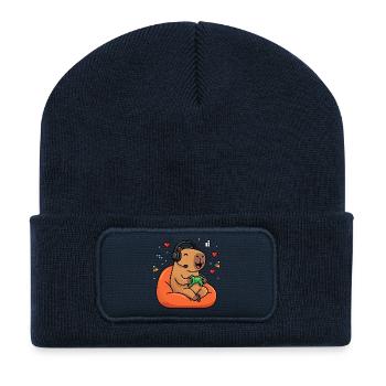 Life is Better with Capybaras - Cute Rodent - Recycled Patch Beanie - french navy - Front