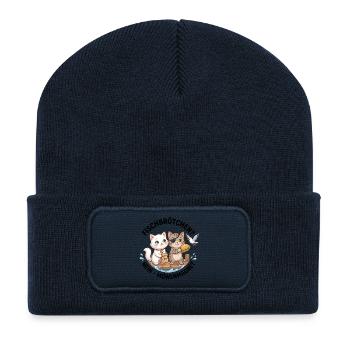 Katzen Fischbrötchen Möwenmagnet - Recycelte Patch Beanie - French Navy - Vorne