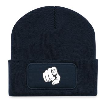 Pointer du doigt Tu gesticules Design d’autocollants - Beanie recyclé à patch - bleu marine - Devant