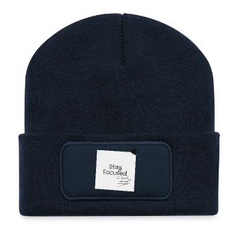 Stay Focused Sticky Note Motivational Graphic - Recycled Patch Beanie - french navy - Front
