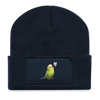Budgie with butterfly - Recycled Patch Beanie - french navy - Front