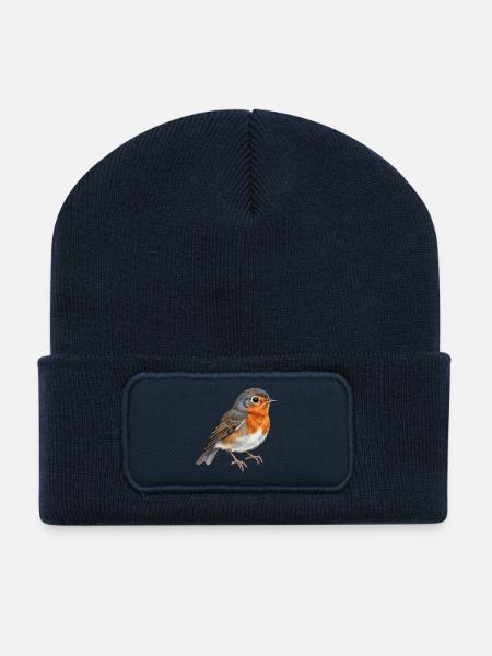 Vogel aquarell Vogelschutz Geschenk Naturliebhaber - Recycelte Patch Beanie - French Navy