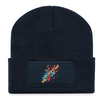 Flöte Farbklecks - Recycelte Patch Beanie - French Navy - Vorne
