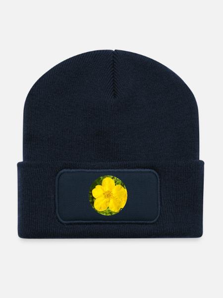 Gelbe Wildblume - Recycelte Patch Beanie - French Navy