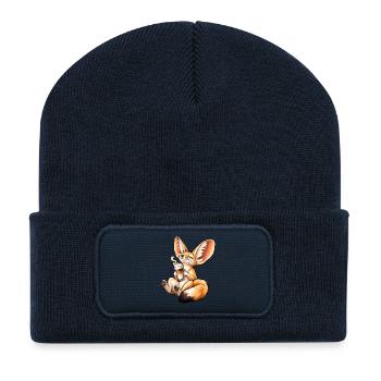 Süßer Fennek mit Latte Macchiato - Recycelte Patch Beanie - French Navy - Vorne