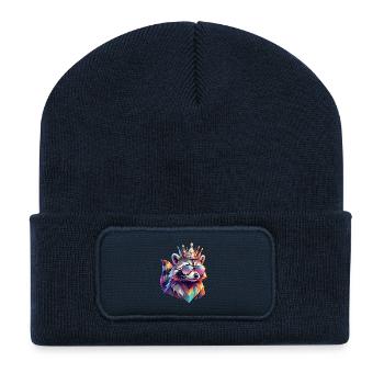 Poly Art König der Waschbären - Recycelte Patch Beanie - French Navy - Vorne
