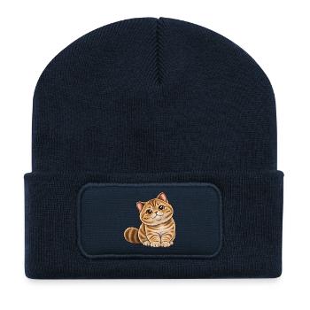 Britisch Kurzhaar Golden Tabby Kawaii Style - Recycelte Patch Beanie - French Navy - Vorne