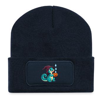 Kuscheldino Halloween Kürbis - Recycelte Patch Beanie - French Navy - Vorne