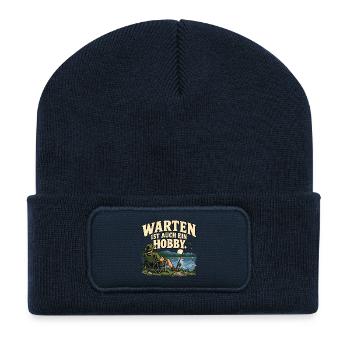 Warten ist auch ein Hobby – Retro-Angelshirt - Recycelte Patch Beanie - French Navy - Vorne